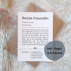 Definition Beste Freundin - Geschenk-Karte Freudin inkl. Armband, Wachssiegel & Umschlag | A6 Karte "Beste Freundin " für Lieblingsmensch
