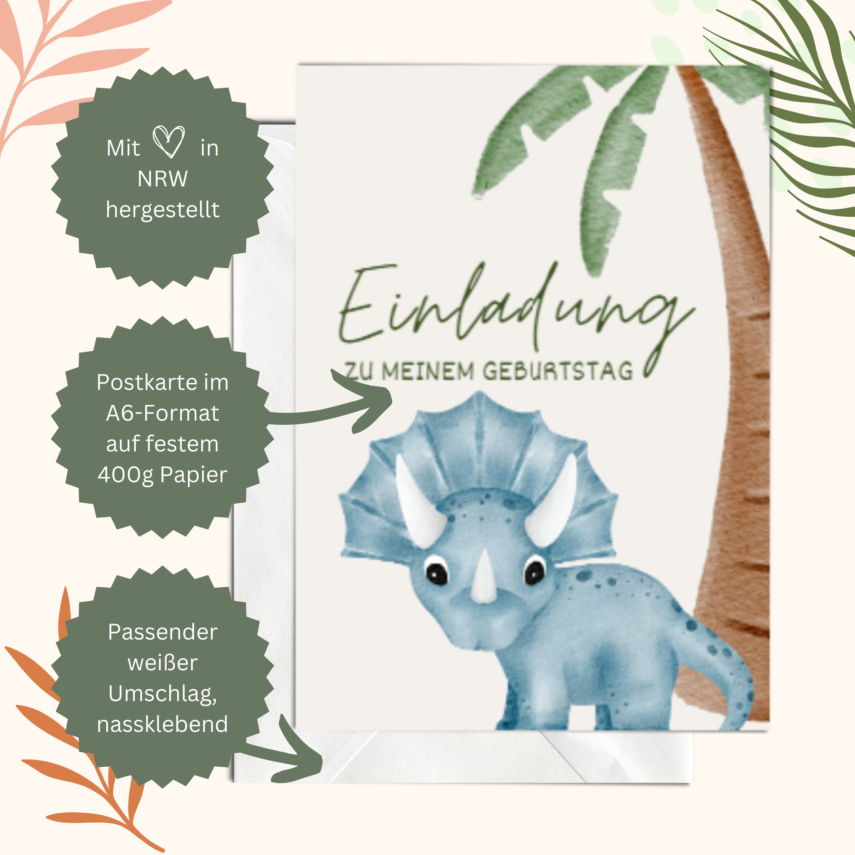Party-Einladungskarten Mit Dinosaurier-Motiv – 25 Stück Inkl. Umschläge, A6 Format (10,4x14,7 Cm), Hochwertiger Karton