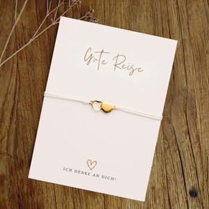 Geschenk Reise: Karte & Armband | Set aus Herz-Armband + Postkarte | schlicht / minimal | Glücksbringer für Reisende / Abschiedsgeschenk