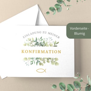 12 Einladungskarten Konfirmation mit Umschlägen Einladung-Set Konfirmation Mädchen Jungen Schlichte Einladungskarten mit Einschreibhilfe Blumig (12 Karten)