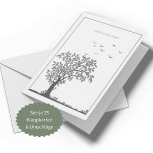 Set 25x Trauer Danksagung | Klappkarten & Umschläge | Moderne Trauerkarten Danksagung, Trauerkarten mit Innentext (verschiedene Varianten)