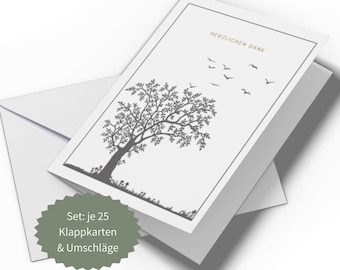 Set of 25 Funeral Thank You Cards | Folded Cards & Envelopes | Modern Funeral Thank You Cards, Funeral Cards with Inside Message (Various Designs)