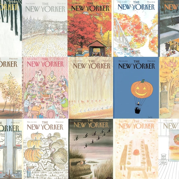 30 pc The New Yorker Theme Print Descargas digitales (edición de otoño) la portada del New Yorker, arte de pared vintage, póster retro, impresiones de revistas