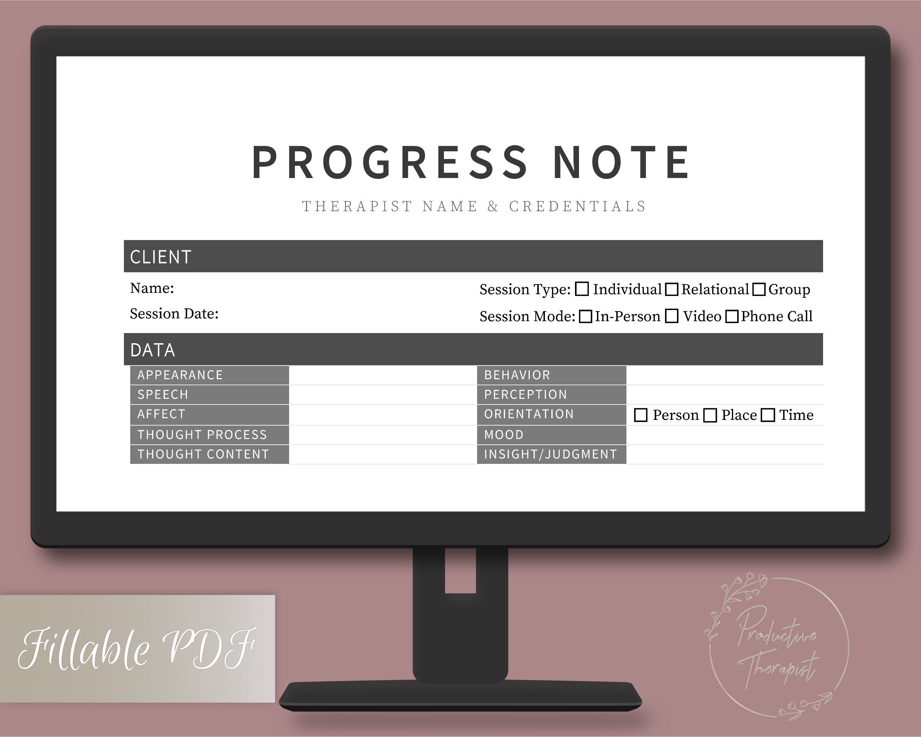 Checklist DAP Progress Note Template for Therapists, Counselors ...