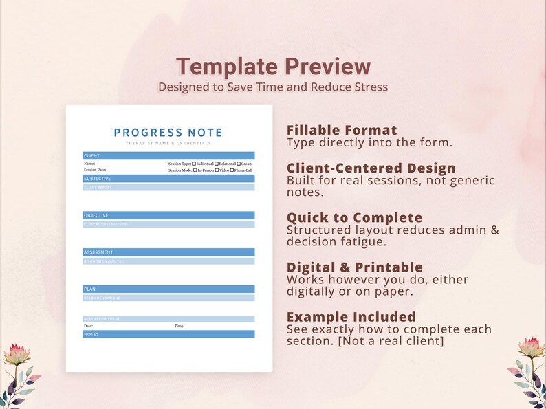 SOAP Progress Note Template for Therapists, Counselors, Psychologists ...