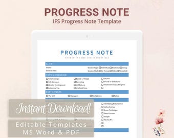 IFS Progress Note Template for Therapists, Counselors, Psychologists, Social Workers | Fillable PDF | Word Template