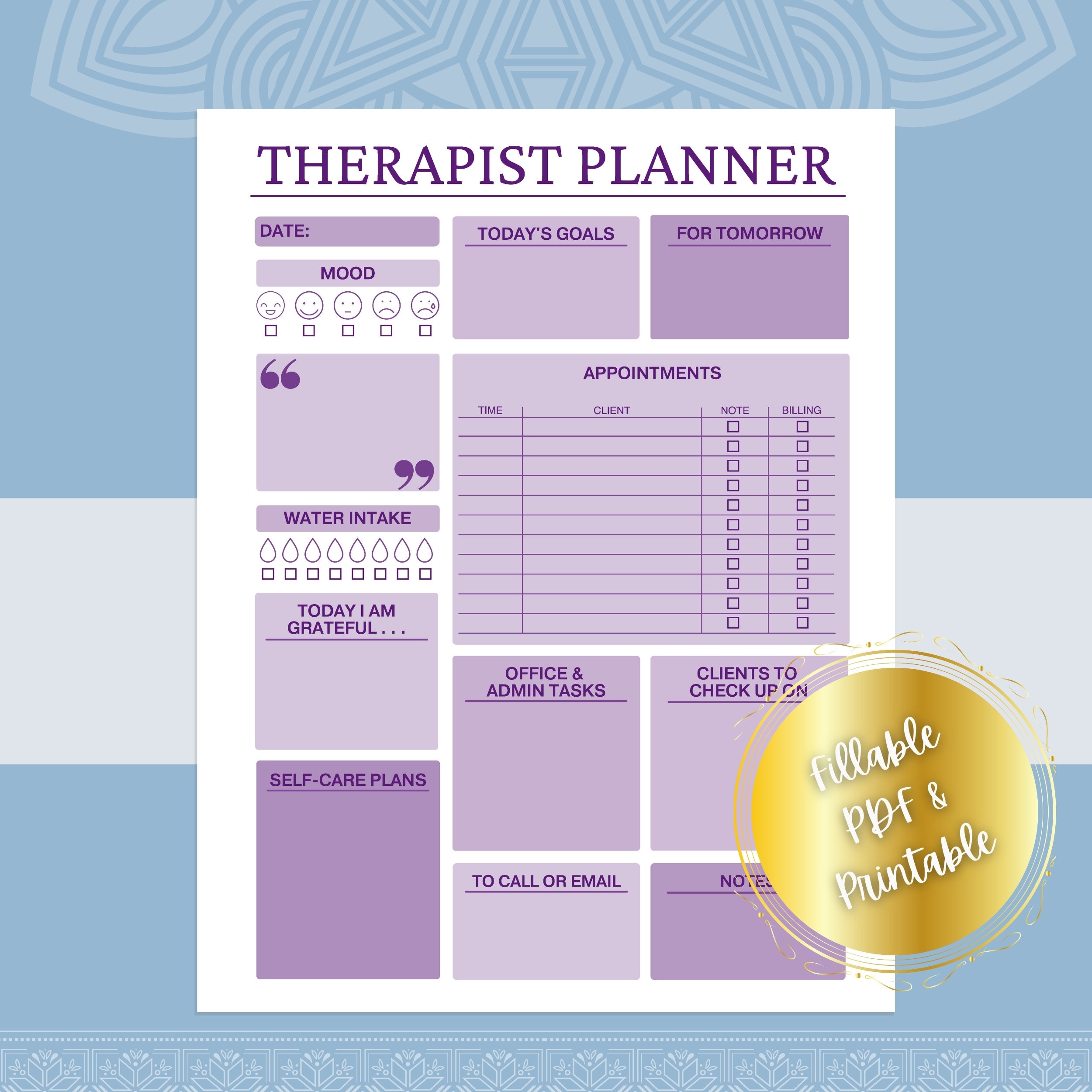 Therapist Daily Planner Template Bundle for Counselors Etsy