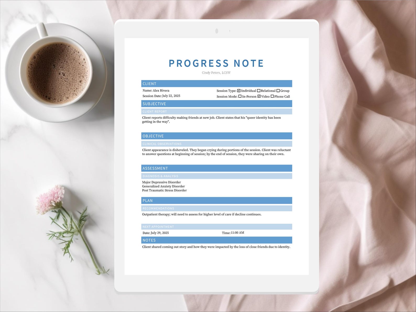 SOAP Progress Note Template for Therapists, Counselors, Psychologists ...