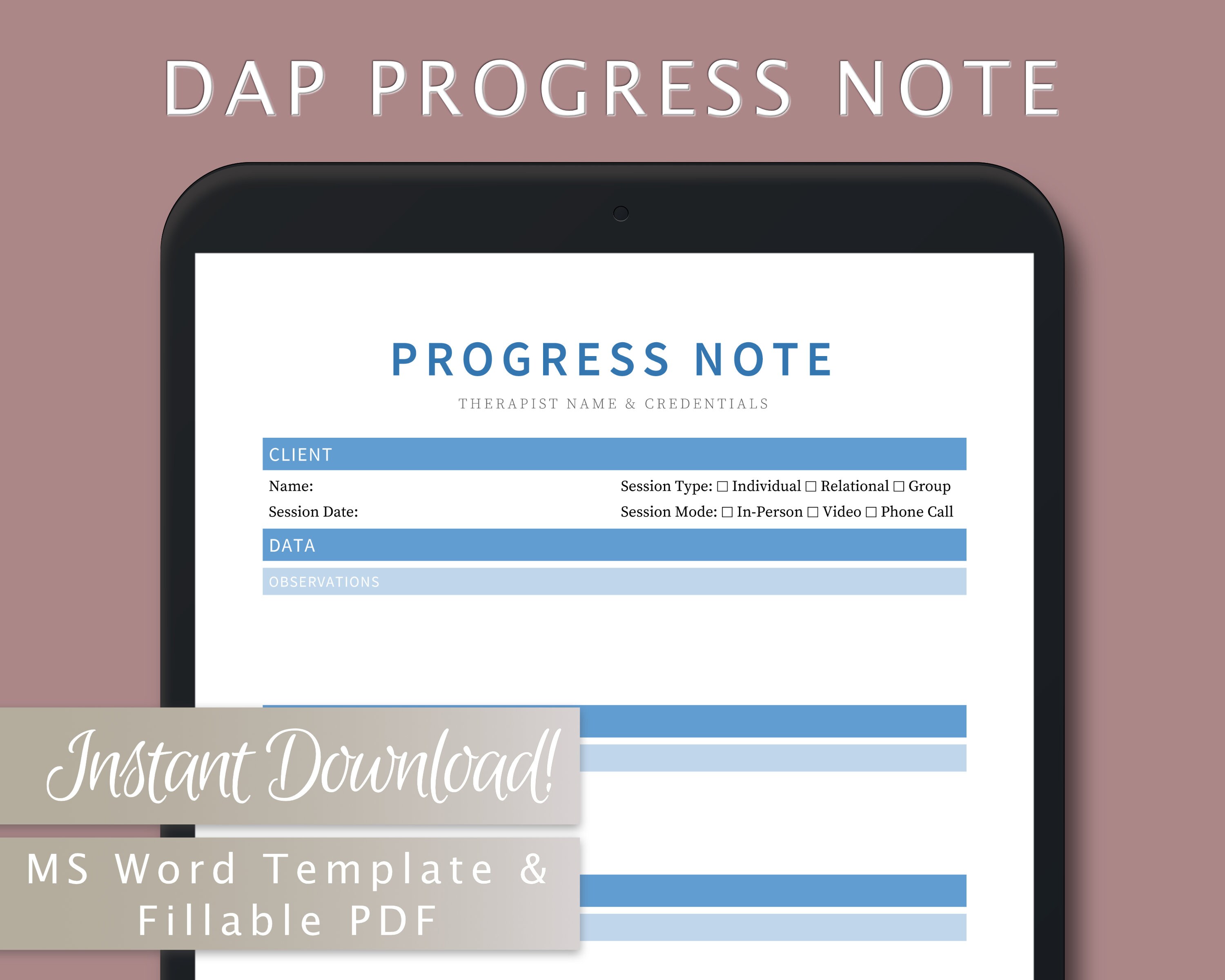 DAP Progress Note Template for Therapists, Counselors, Psychologists ...