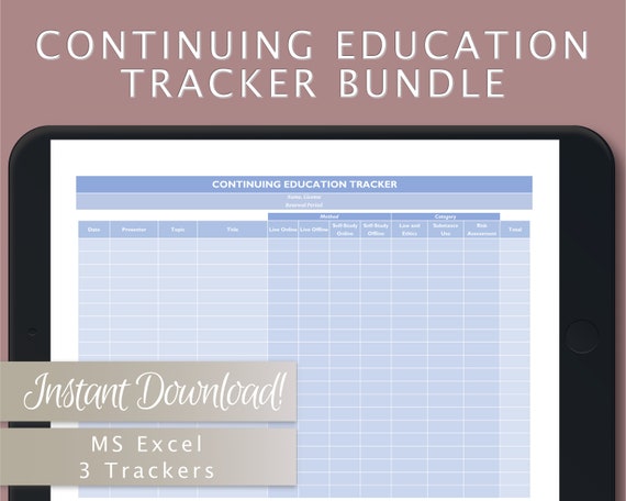 Continuing Education Tracker Workbook for Therapists, Counselors, Psychologists, Social Workers | MS Excel