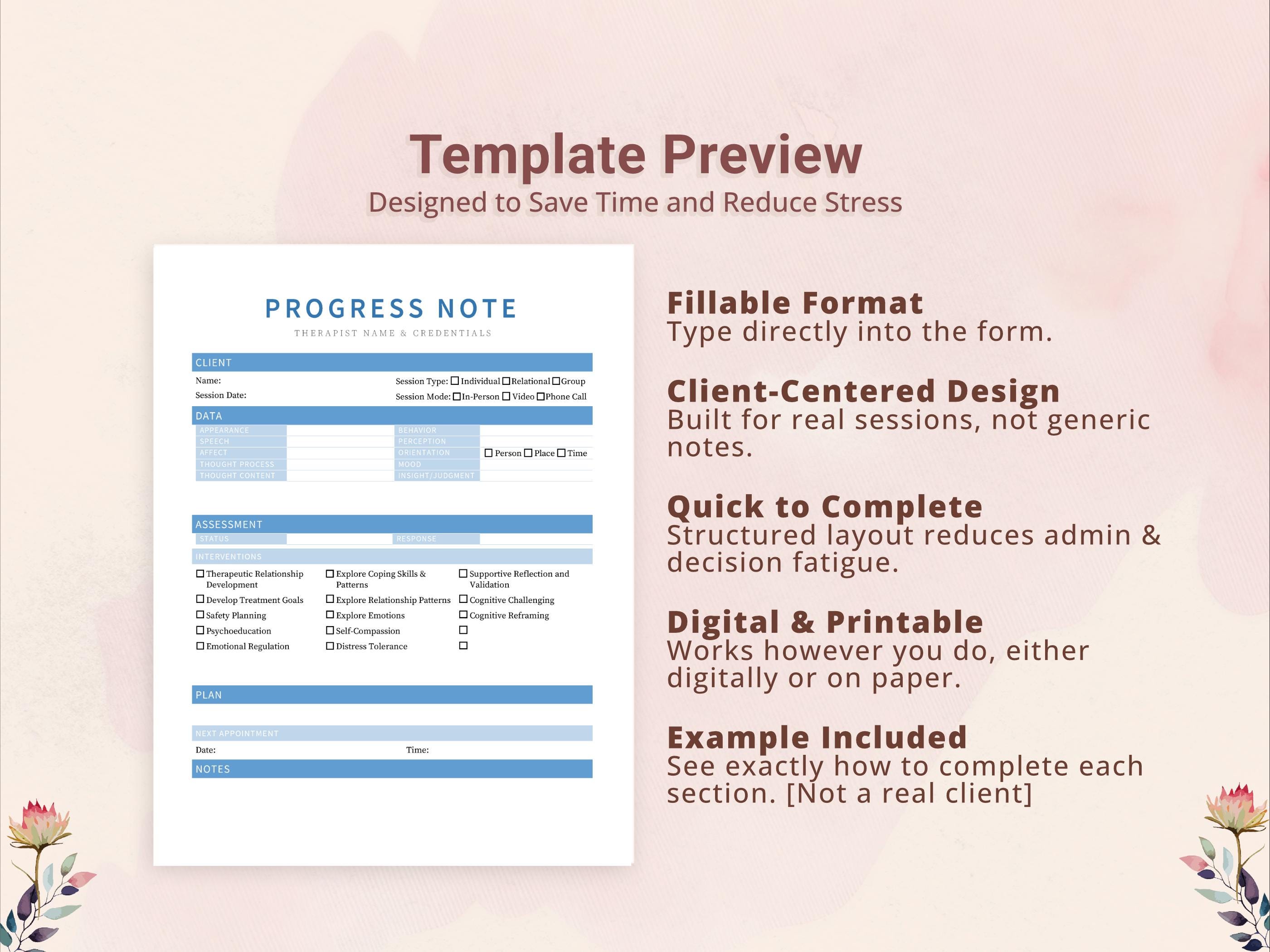 Checklist DAP Progress Note Template for Therapists, Counselors ...