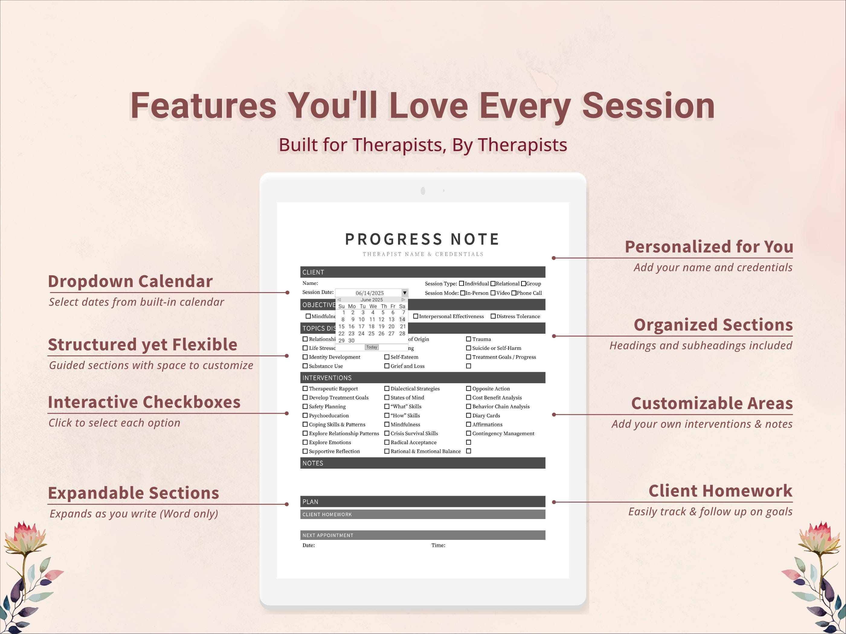 DBT Progress Note Template for Therapists, Counselors, Psychologists ...