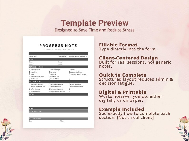 Family Therapy Progress Note Template for Therapists, Counselors ...