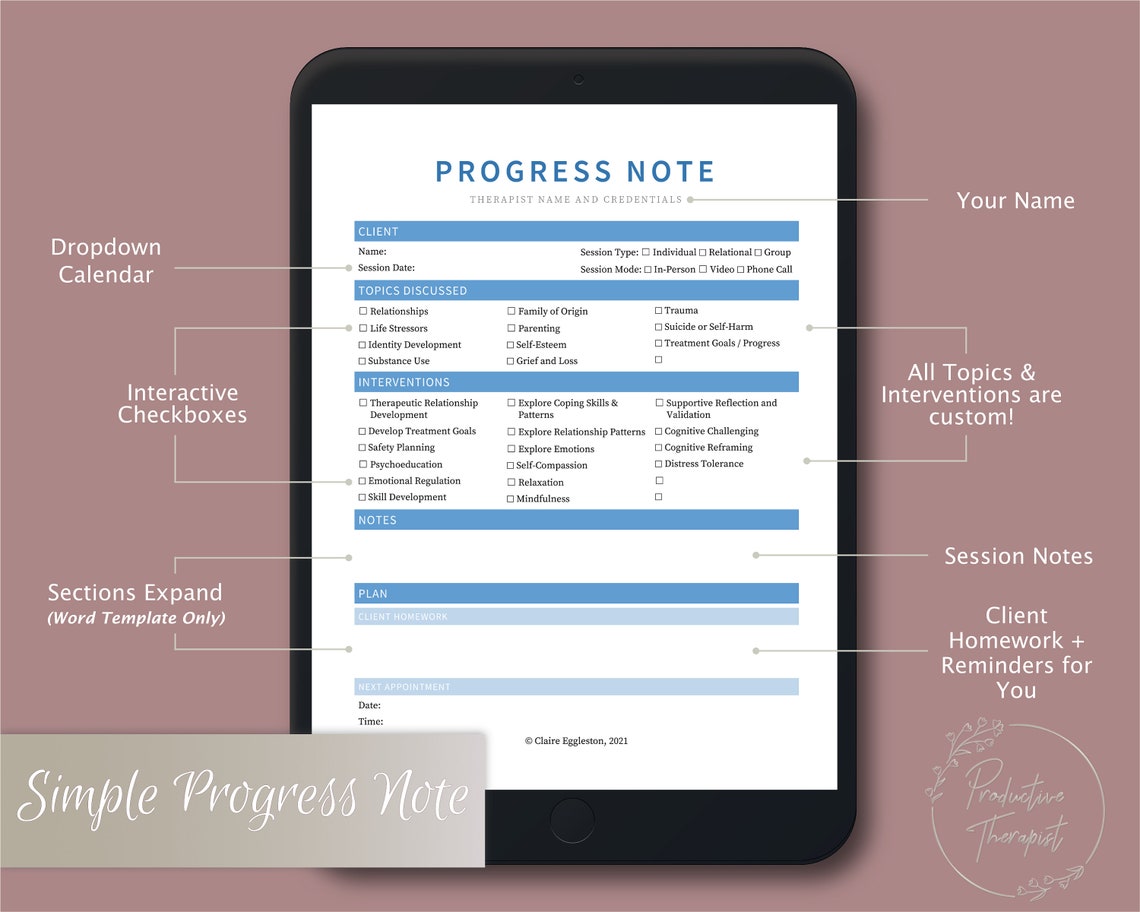 CUSTOM Progress Note Template for Therapists, Counselors, Psychologists ...