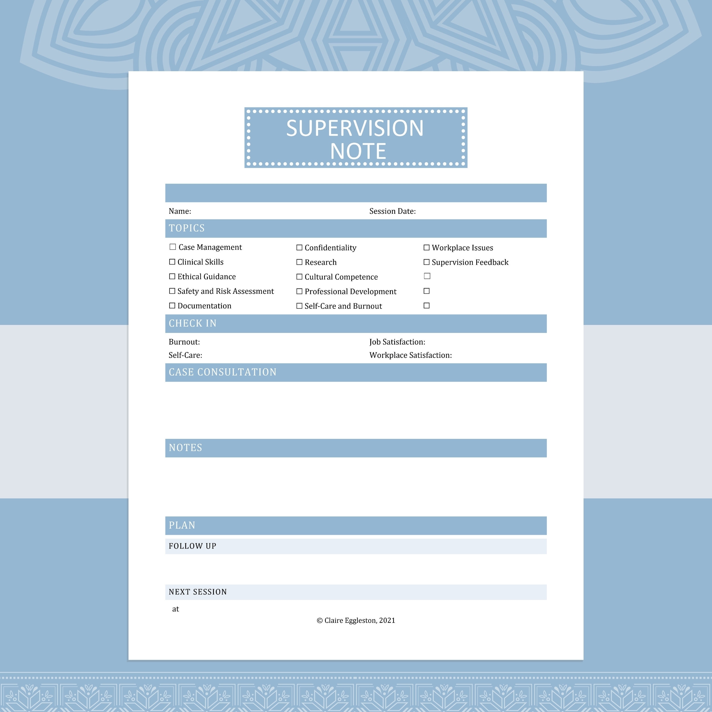 Supervision Note Template for Supervisors PreLicensed Etsy