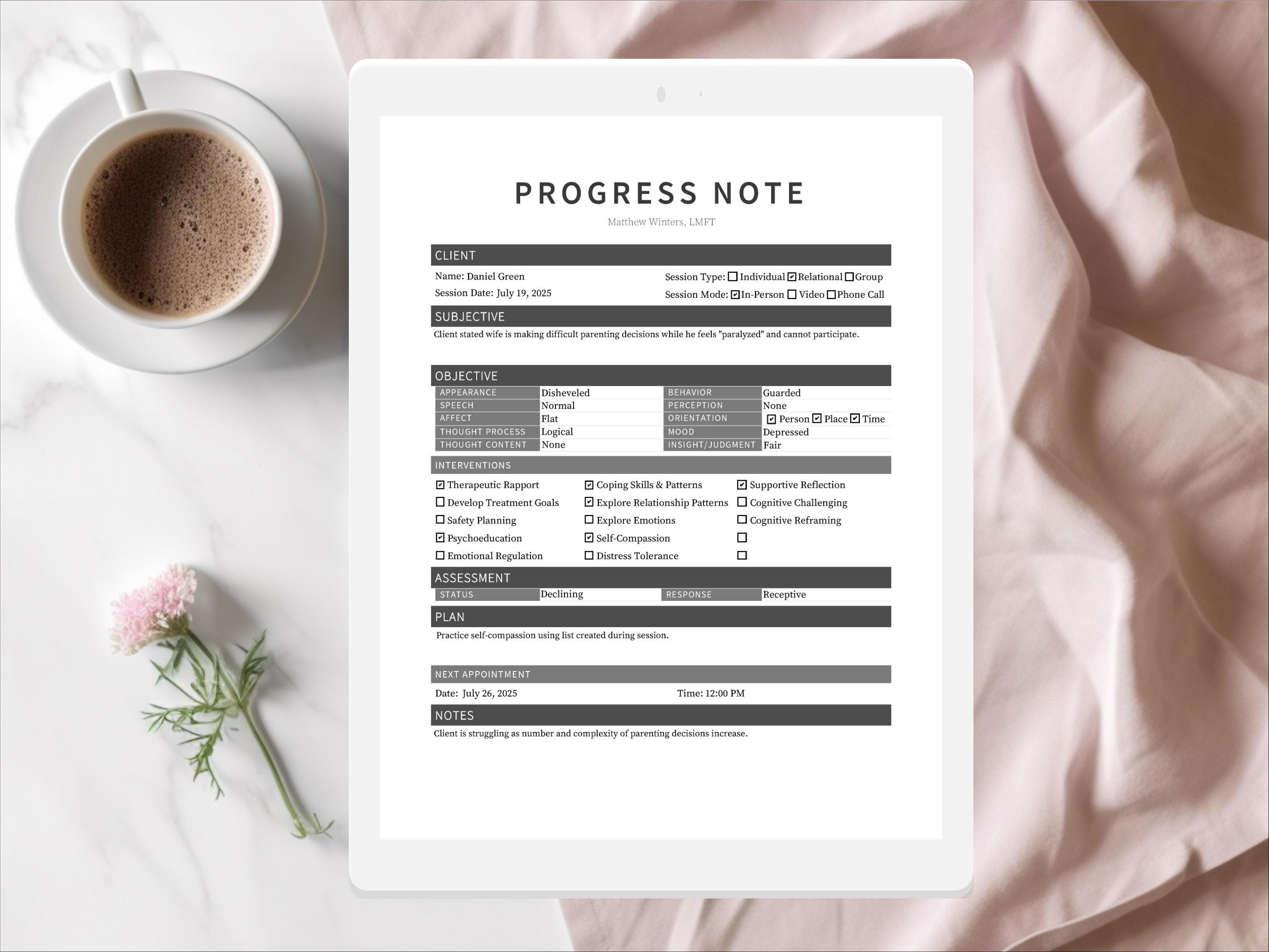 Checklist SOAP Progress Note Template for Therapists, Counselors ...