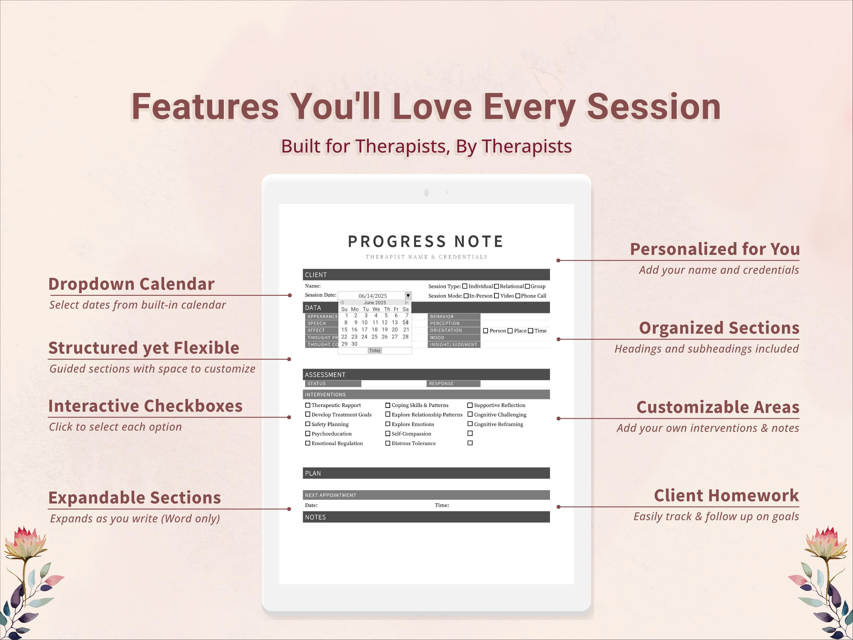 Checklist DAP Progress Note Template for Therapists, Counselors ...