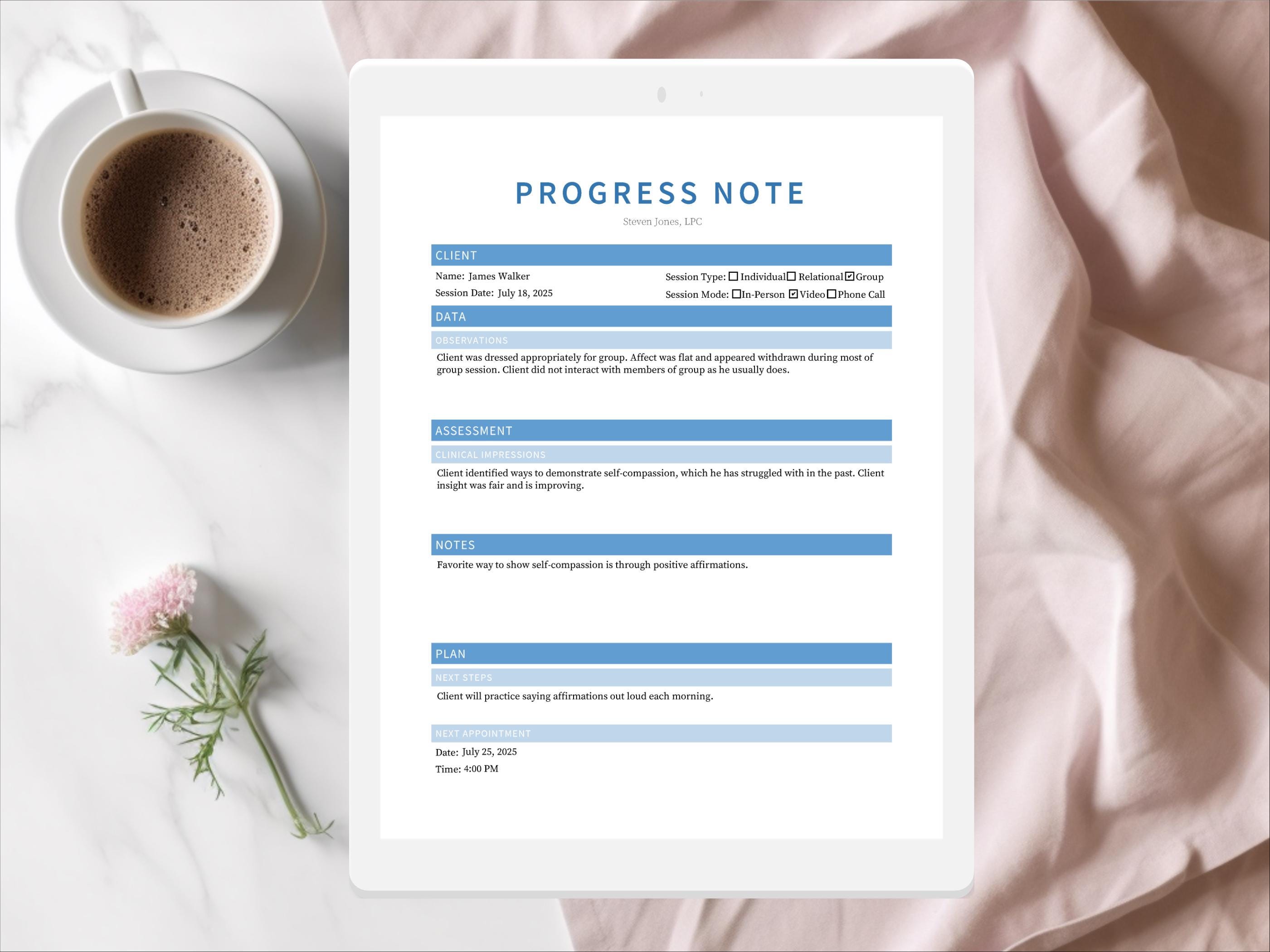 DAP Progress Note Template for Therapists, Counselors, Psychologists ...
