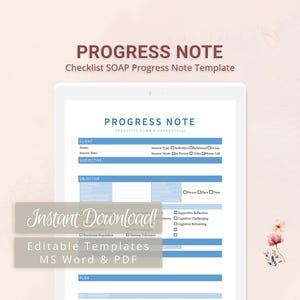 Checklist SOAP Progress Note Template for Therapists, Counselors, Psychologists, Social Workers | Fillable PDF | Word Template