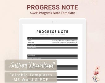 SOAP Progress Note Template for Therapists, Counselors, Psychologists, Social Workers | Fillable PDF | Word Template