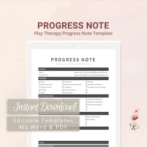 Play Therapy Progress Note Template for Therapists, Counselors, Psychologists, Social Workers | Fillable PDF | Word Template