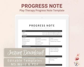 Play Therapy Progress Note Template for Therapists, Counselors, Psychologists, Social Workers | Fillable PDF | Word Template