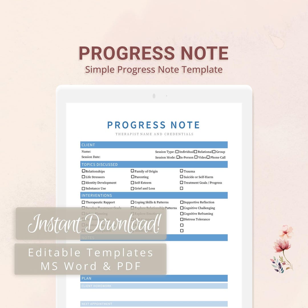 Psychotherapy Progress Notes Template Therapist Notes Fillable PDF ...