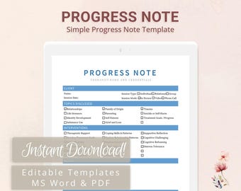 psychotherapy progress notes template therapist notes fillable PDF digital download, counseling session client progress tracker, clinical