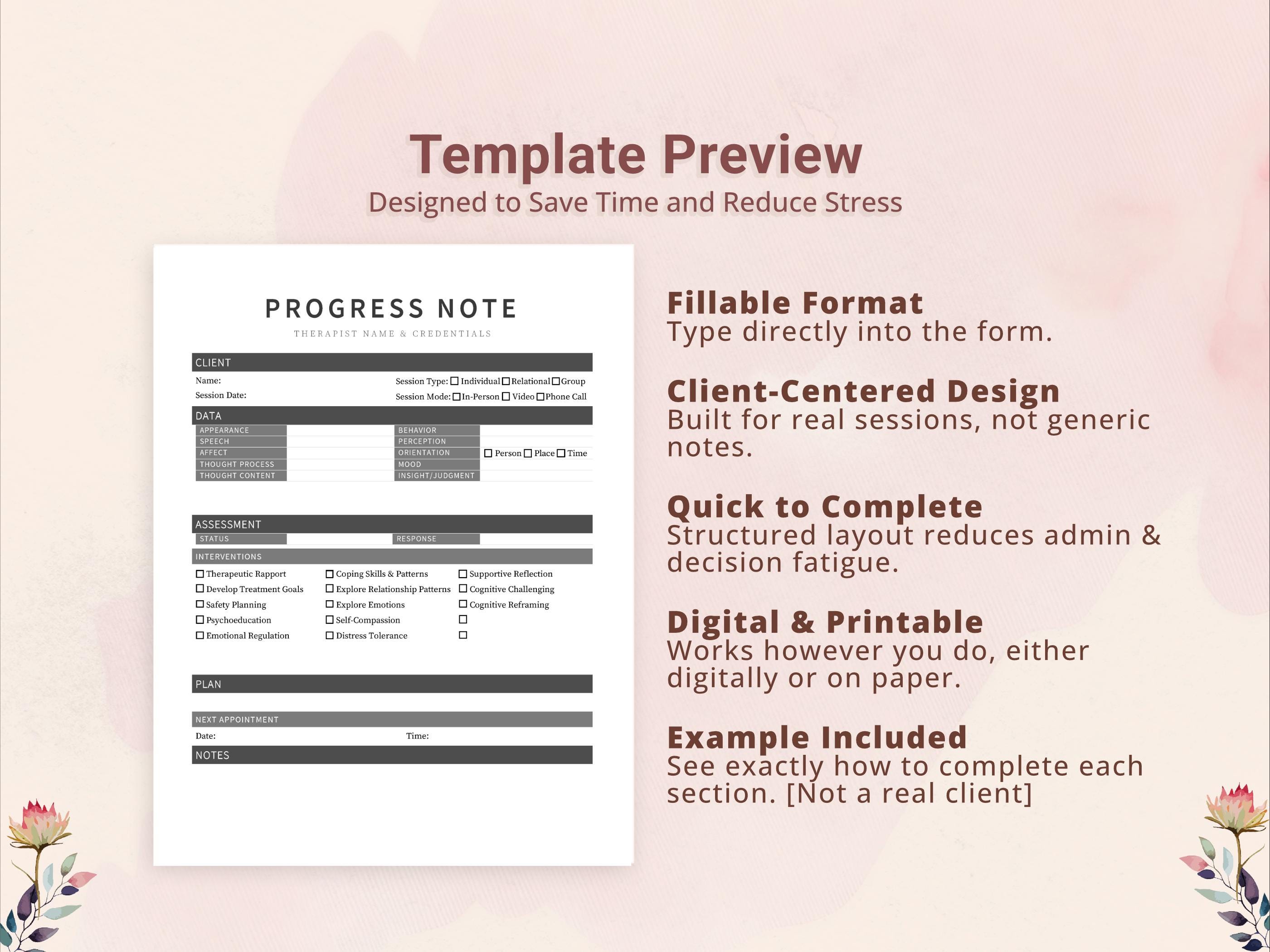 Checklist DAP Progress Note Template for Therapists, Counselors ...