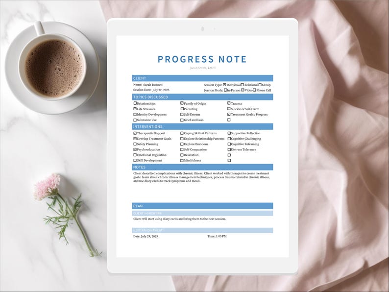 Simple Progress Note Template for Therapists, Counselors, Psychologists ...