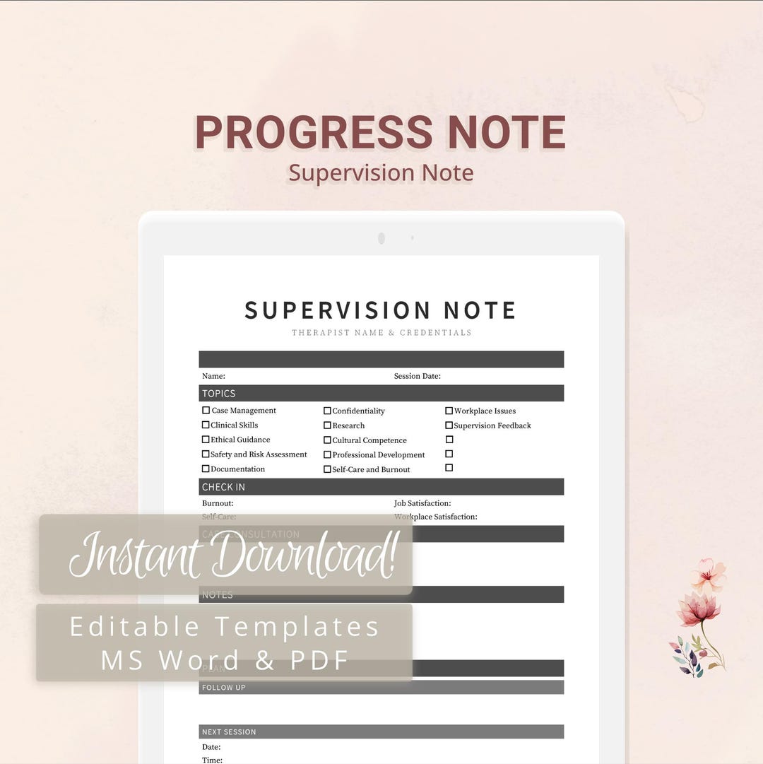 Supervision Note Template for Supervisors, Pre-licensed Therapists ...