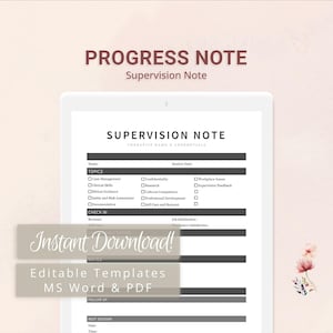 Supervision Note Template for Supervisors, Pre-Licensed Therapists, Counselors, Psychologists, Social Workers | Fillable PDF | Word Template