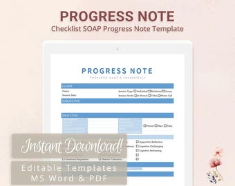 psychotherapy progress notes template therapist notes fillable PDF digital download, counseling session client progress tracker, clinical