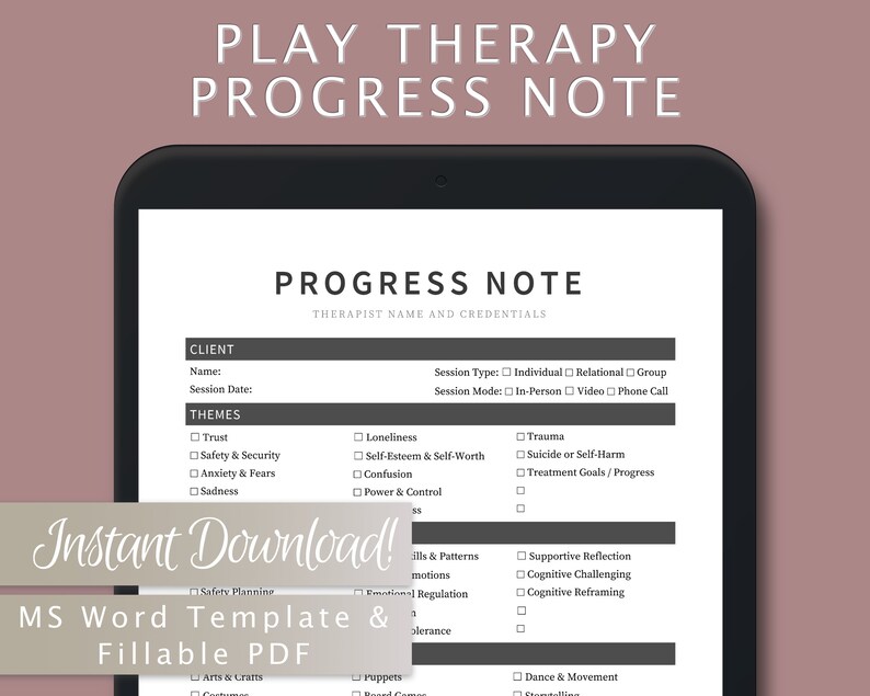 Play Therapy Progress Note Template for Therapists, Counselors ...