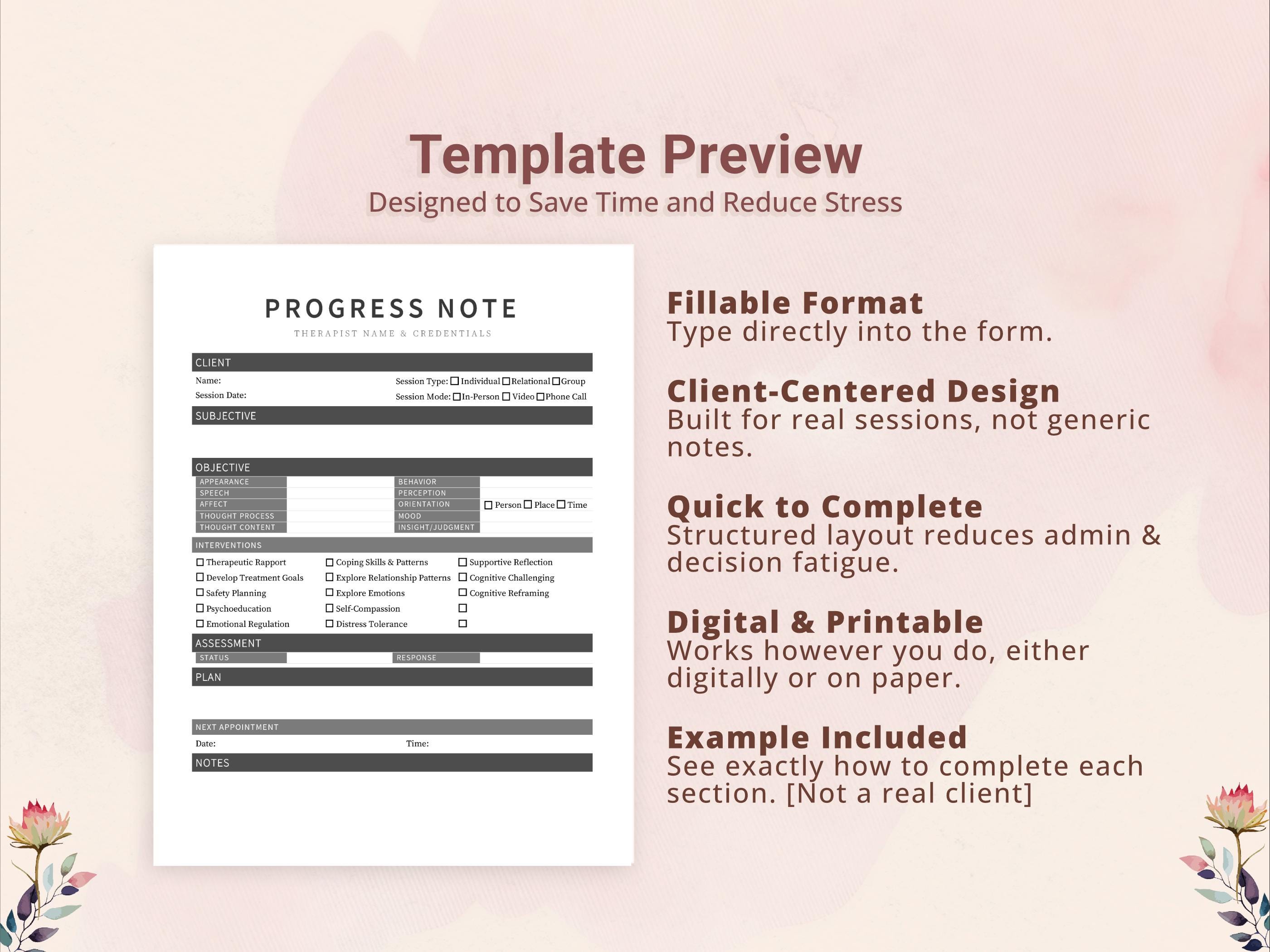 Checklist SOAP Progress Note Template for Therapists, Counselors ...