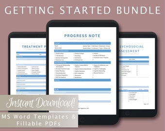 Getting Started Bundle for Therapists, Counselors, Psychologists, Social Workers - Progress Note, Treatment Plan, Biopsychosocial Assessment