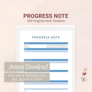 DAP Progress Note Template for Therapists, Counselors, Psychologists, Social Workers | Fillable PDF | Word Template