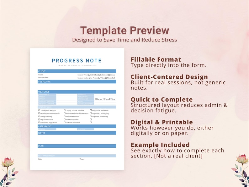Checklist SOAP Progress Note Template for Therapists, Counselors ...