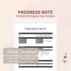 Checklist DAP Progress Note Template for Therapists, Counselors, Psychologists, Social Workers | Fillable PDF | Word Template