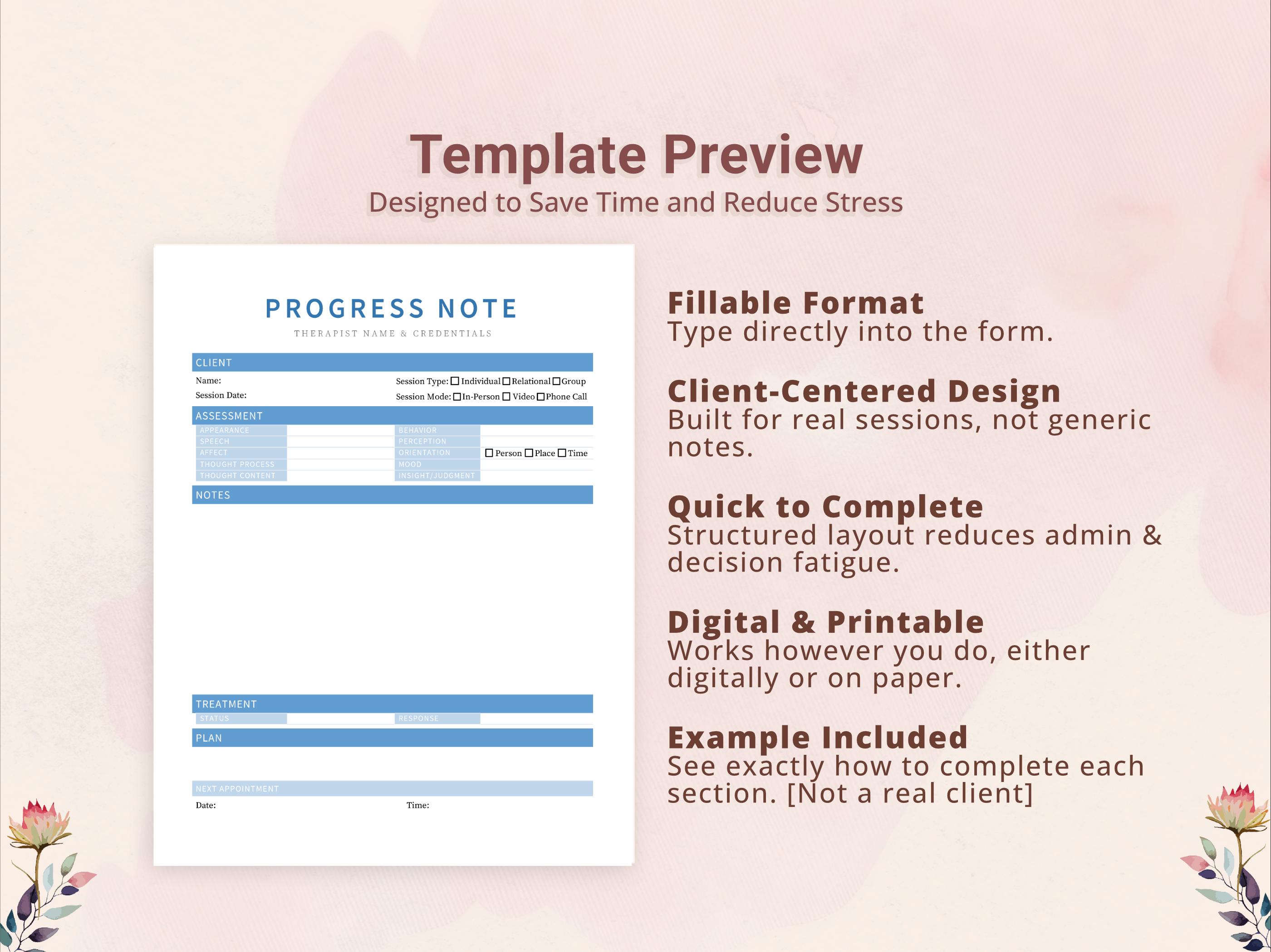 Narrative Progress Notes Example Narrative Progress Note Template for Therapists, Counselors ...
