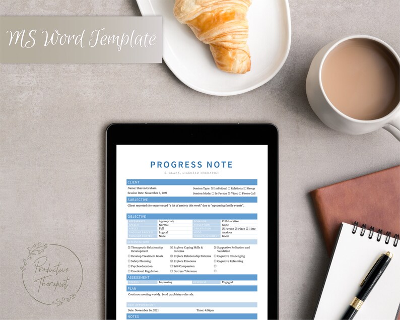Checklist SOAP Progress Note Template for Therapists, Counselors ...