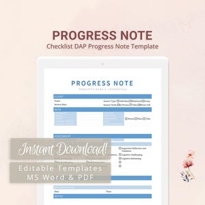 Checklist DAP Progress Note Template for Therapists, Counselors, Psychologists, Social Workers | Fillable PDF | Word Template