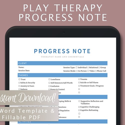 Play Therapy Progress Note Template for Therapists - Etsy