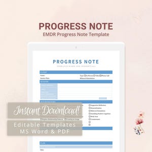 EMDR Progress Note Template for Therapists, Counselors, Psychologists, Social Workers | Fillable PDF | Word Template