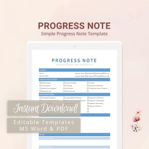 セラピスト、カウンセラー、心理学者、ソーシャルワーカー向けのシンプルな進捗記録テンプレート | 記入可能なPDF | Wordテンプレート