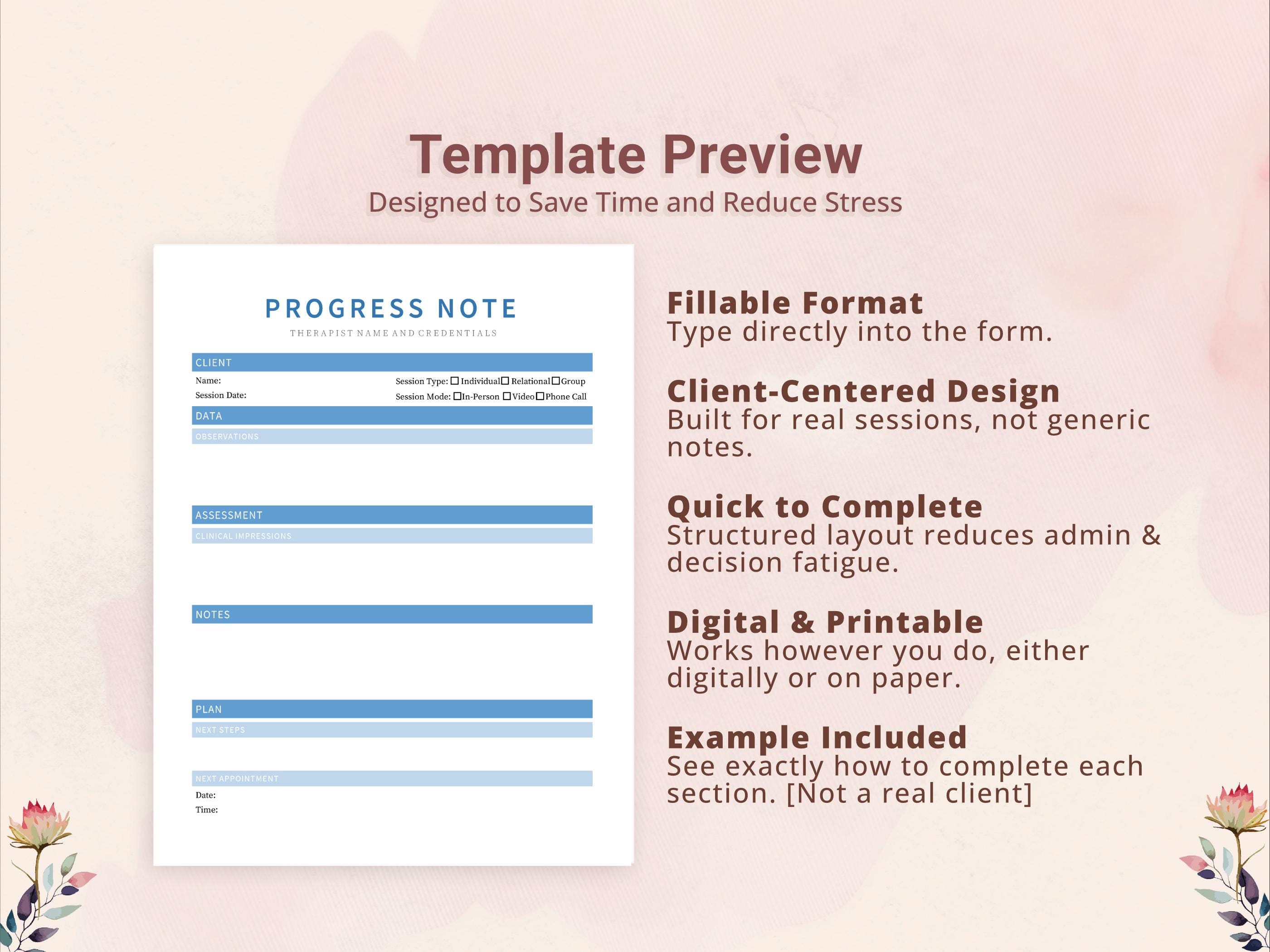 DAP Progress Note Template for Therapists, Counselors, Psychologists ...