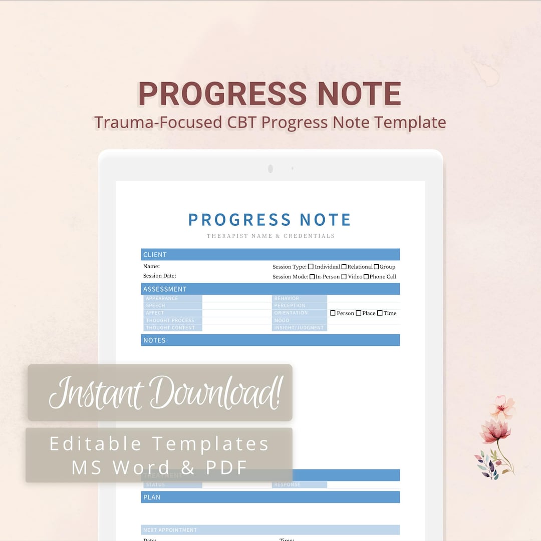 Narrative Progress Note Template for Therapists, Counselors ...