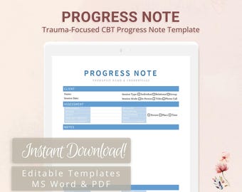 Narrative Progress Note Template for Therapists, Counselors, Psychologists, Social Workers | Fillable PDF | Word Template
