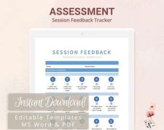 Feedbackformulär för sessioner för terapeuter, kuratorer, psykologer, psykiatriker, socialarbetare, coacher | Ifyllbar PDF | Word-mall
