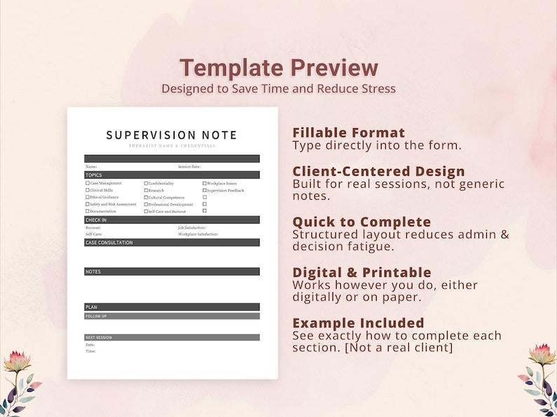 Supervision Note Template for Supervisors, Pre-licensed Therapists ...